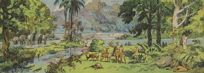 Adán y Eva, El Jardín del Edén (litografía en color) de Joseph Porphyre Pinchon