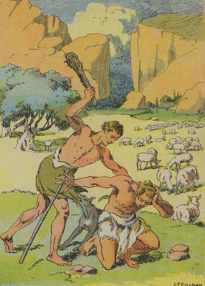 Caín asesina a Abel (litografía en color) de Joseph Porphyre Pinchon