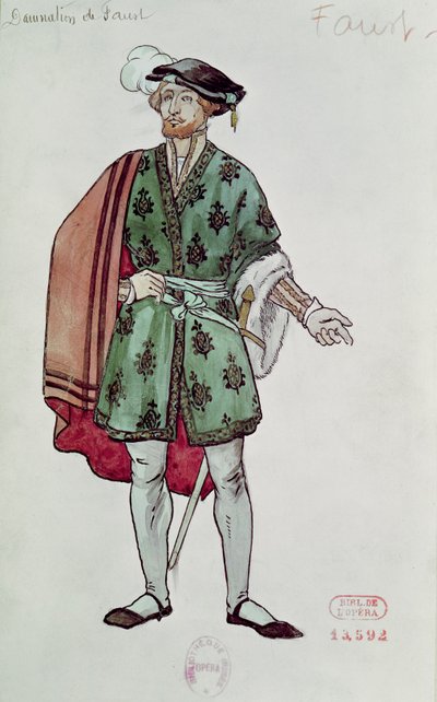 Diseño de vestuario para Fausto de "La Damnation de Faust" (1846) de Hector Berlioz (1803-69) 1906-08 (acuarela sobre papel) de Joseph Porphyre Pinchon