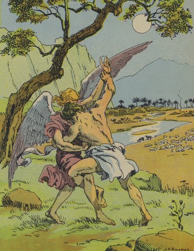 Jacob luchando con el ángel (litografía en color) de Joseph Porphyre Pinchon