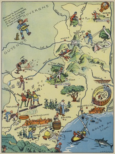 Languedoc-Rosellón-Comte De Foix (litografía en color) de Joseph Porphyre Pinchon