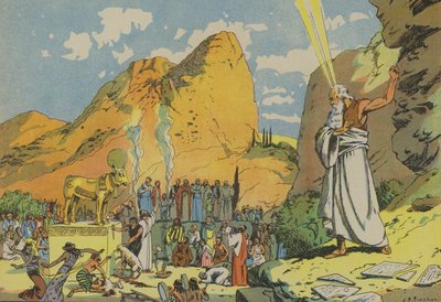 Moisés y el Becerro de Oro (litografía en color) de Joseph Porphyre Pinchon