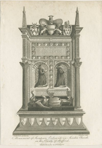 Iglesia de Sandon - Tumba de Sampson Erdeswicke: grabado de Joseph Potter