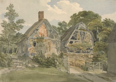 Cabaña con techo de paja y granero contiguo de Joseph Powell