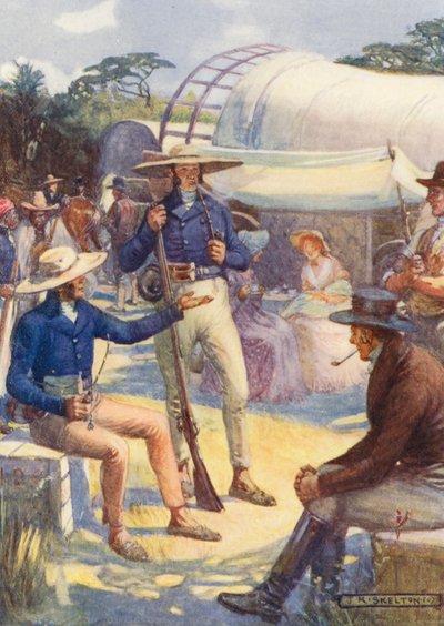 1820 Los colonos y sus convoyes bóer (litografía en color) de Joseph Ratcliffe (after) Skelton