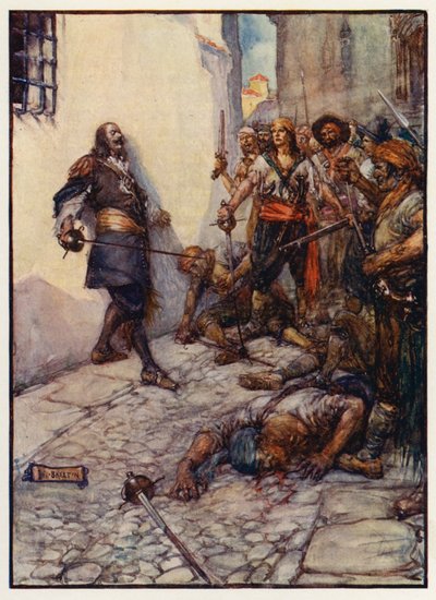 Ferozmente y durante mucho tiempo luchó este galán (litografía en color) de Joseph Ratcliffe (after) Skelton