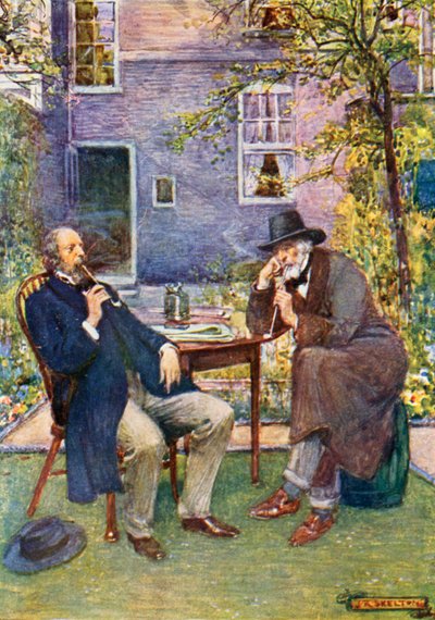 Carlyle (derecha) y Tennyson hablando y fumando de Joseph Ratcliffe Skelton