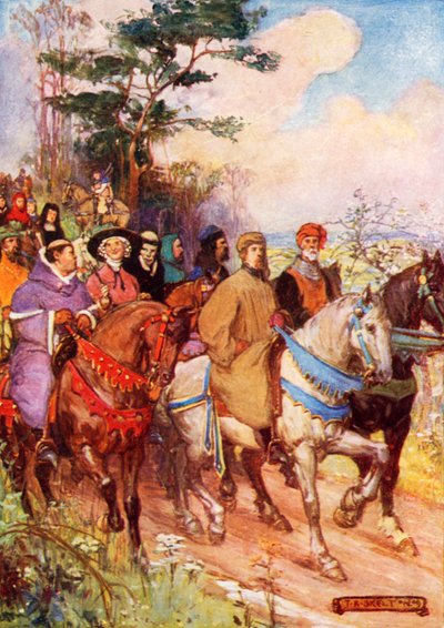 Los peregrinos de Chaucer, liderados por él mismo de Joseph Ratcliffe Skelton