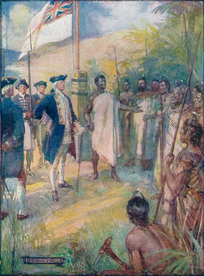 Cook dijo a los maoríes que había venido a marcar sus islas, c1908, c1920 de Joseph Ratcliffe Skelton