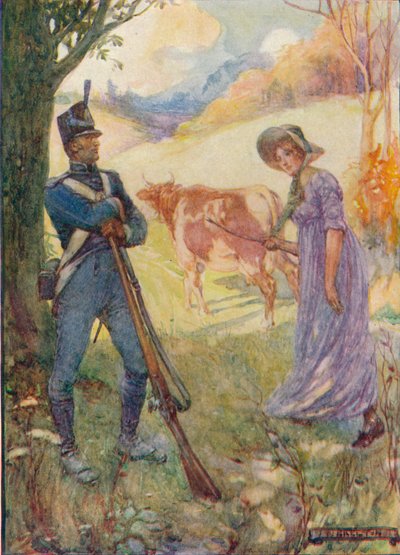 Conduciendo una vaca delante de ella, Laura Secord pasó los centinelas americanos, c1909, c1920 de Joseph Ratcliffe Skelton