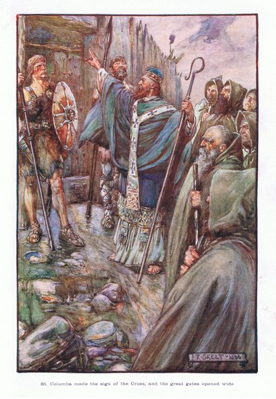 San Columba hizo la señal de la cruz, y las grandes puertas se abrieron de par en par de Joseph Ratcliffe Skelton
