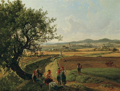Vista de la finca de Emmersdorf y el castillo de Rothenhof con la abadía de Melk al fondo de Joseph Rebell