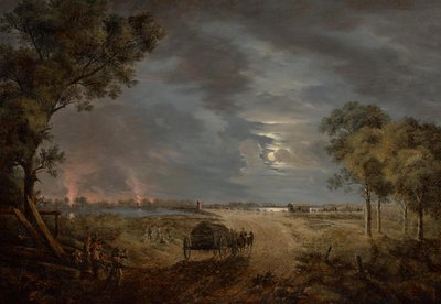 Vista del puente de paso del ejército francés hacia el Lobau (pieza nocturna a la luz de la luna) de Joseph Rebell