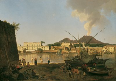 El puerto de Granatello cerca de Portici con el Monte Vesubio al fondo de Joseph Rebell