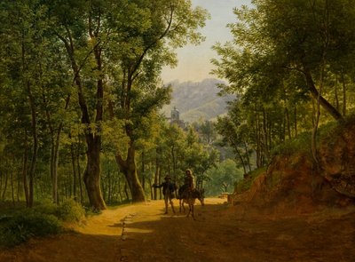 Paisaje italiano (ruta en Cava de´ Tirreni con la iglesia de Santa Maria Maggiore de Corpo di Cava y el Monte Finestra al fondo) de Joseph Rebell