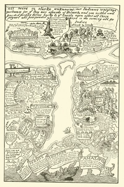 Mapa del Amazonas Turbio en Rojo + Negro (grabado) de Joseph Rudyard (after) Kipling