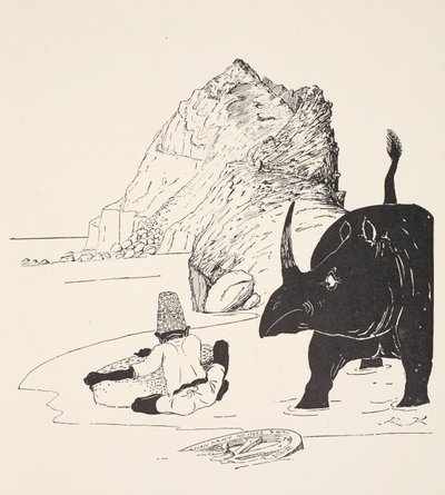El parsi comenzando a comer su pastel en la isla deshabitada, ilustración de 