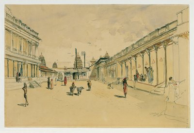 Calle en Madrás con un templo de Joseph Selleny