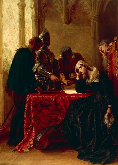 Abdicación de María Reina de Escocia en el Castillo de Loch Leven, c. 1850 de Joseph Severn