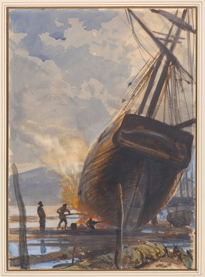 Calafateando la Goleta, Puerto de Falmouth de Joseph Severn