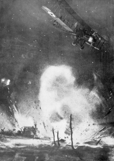 Bombardeo aéreo británico sobre las líneas alemanas, Primera Guerra Mundial, 1914-1918, 1926 de Joseph Simpson