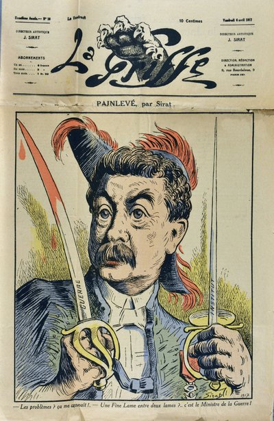 Retrato del matemático y político francés Paul Painlevé (1863-1933) caricatura de Sirat en "La Griffe" de 1917 de Joseph Sirat