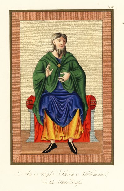 Noble anglosajón en su traje de estado, siglo VIII,1845 (grabado) de Joseph Strutt