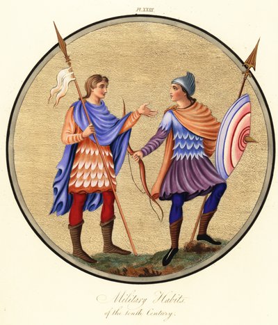 Soldados anglosajones con armadura de escamas de Joseph Strutt