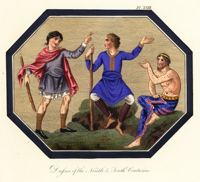 Traje de hombre anglosajón, siglos IX y X,1853 (grabado) de Joseph Strutt