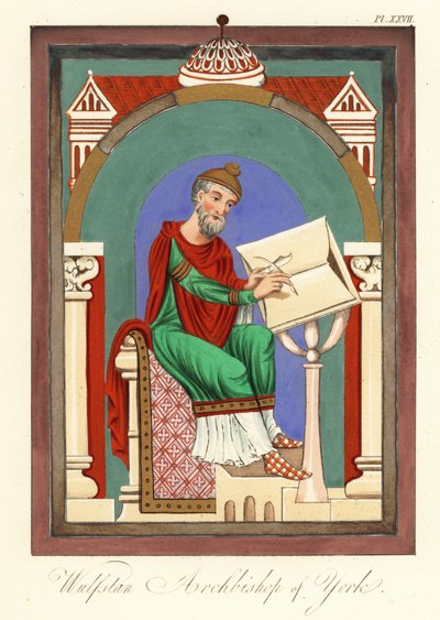 Wulstan II (o Wulfstan), Arzobispo de York ,1859 (grabado) de Joseph Strutt