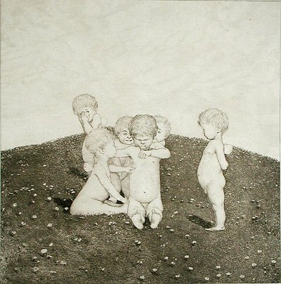 Querubines jugando en un prado de Joseph Uhl