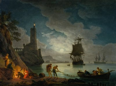 Un puerto a la luz de la luna de Claude Joseph Vernet