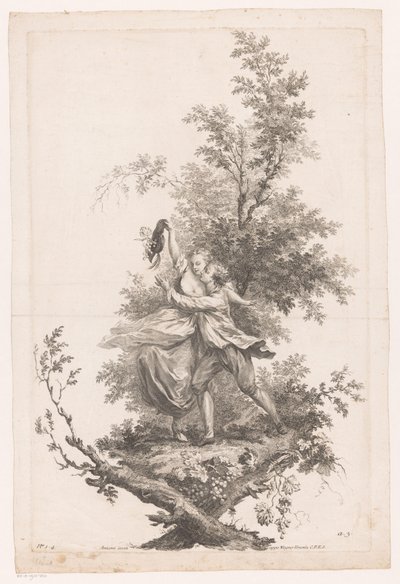 Hombre y mujer abrazados con un sombrero lleno de uvas Otoño Cuatro estaciones (título de la serie) de Joseph Wagner (possibly)