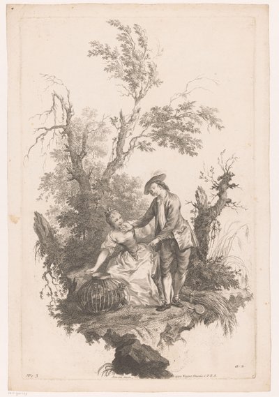 Hombre y mujer con una canasta de aves El verano Cuatro estaciones (título de la serie) de Joseph Wagner (possibly)