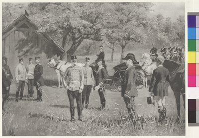 El emperador Francisco José I y el emperador Guillermo II en la Rendezvousplatz (Plaza de la Cita) de Totis de Joseph Walter
