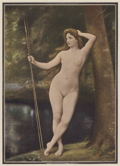 Una ninfa cazadora (litografia en color) de Joseph Wencker