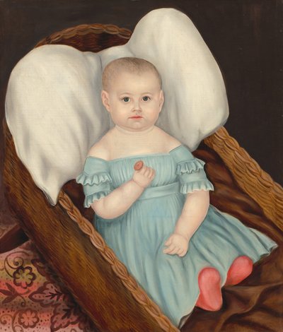 Bebé en canasta de mimbre de Joseph Whiting Stock