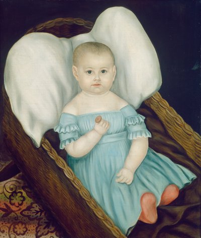 Bebé en cesta de mimbre de Joseph Whiting Stock