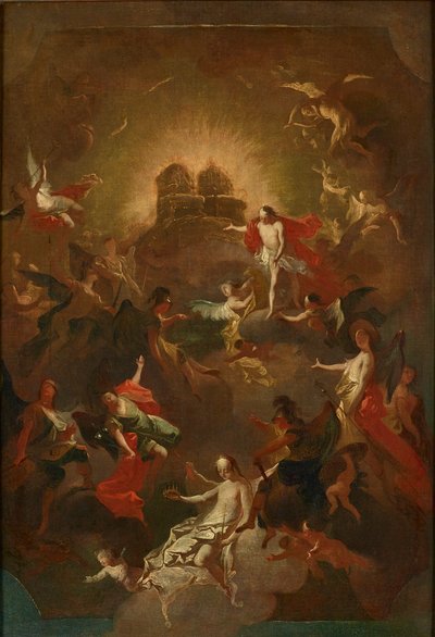 Cristo y los nueve coros de ángeles esperan a María ante su trono y el de ella de Joseph Winterhalder d. J.