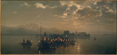 Paseo nocturno en bote en el Chiemsee de Joseph Wopfner