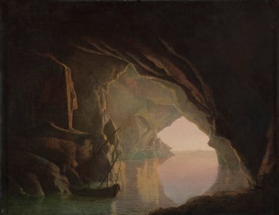Una gruta en el Golfo de Salerno, puesta de sol de Joseph Wright of Derby