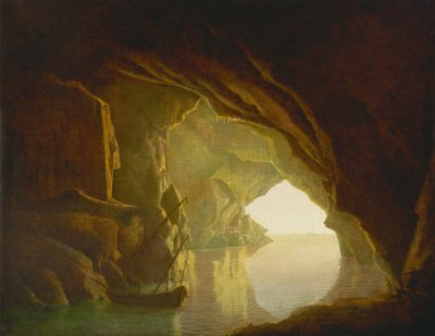 Una gruta en el Golfo de Salerno, puesta de sol de Joseph Wright of Derby