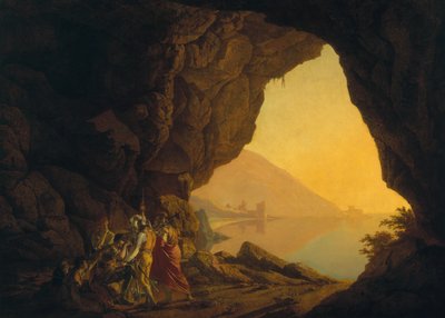 Una gruta en el Reino de Nápoles, con bandidos, exh. 1778 de Joseph Wright of Derby
