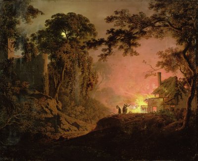 Cabaña en llamas de Joseph Wright of Derby