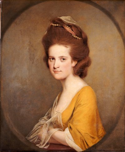 Retrato de Dorothy Hodges, medio cuerpo, con un vestido amarillo de Joseph Wright of Derby