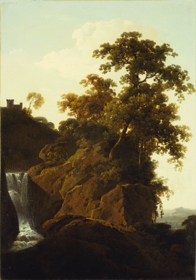 Paisaje rocoso con una cascada de Joseph Wright of Derby