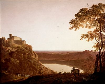 Vista del Lago Nemi al atardecer. Pintura de Joseph Wright dit Wright of Derby (1734-1797) de Joseph Wright of Derby