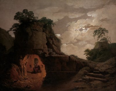 Tumba de Virgilio a la luz de la luna, con Silius Italicus declamando de Joseph Wright of Derby