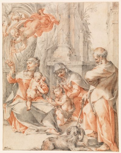 Descanso en la huida a Egipto, c.1607 (tiza roja y negra, realzada con el color del cuerpo) de Joseph the younger Heintz