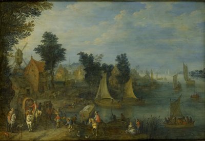 Aldea a la orilla de un río de Joseph van Bredael